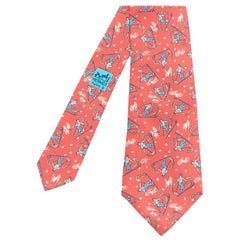 HERMES 7601 SA red blue blue skiier snow fall print silk tie