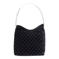GUCCI 1997 Vintage Tom Ford black velvet GG metal handle underarm bag