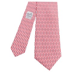 HERMES 7199 Corbata de seda con estampado de candado de cadena H rojo gris de la firma UA