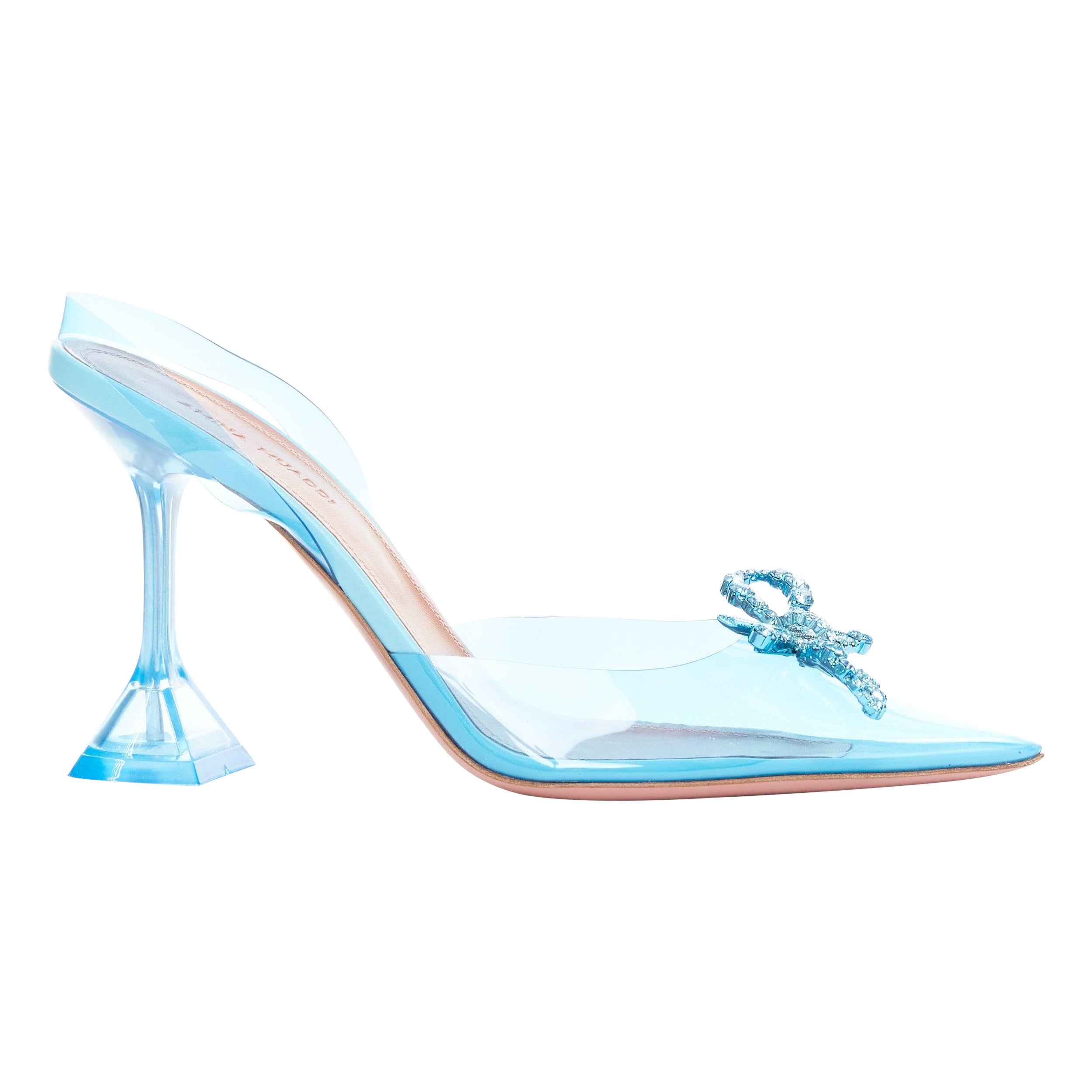 AMINA MUADDI Rosie Glass 95 PVC aqua crystal bow plexi heels EU37.5
