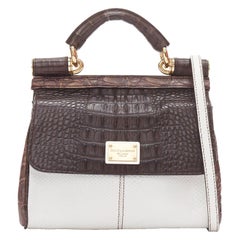 DOLCE GABBANA Miss Sicily braun-weiße Crossbody-Tasche aus Leder mit Schuppenmuster