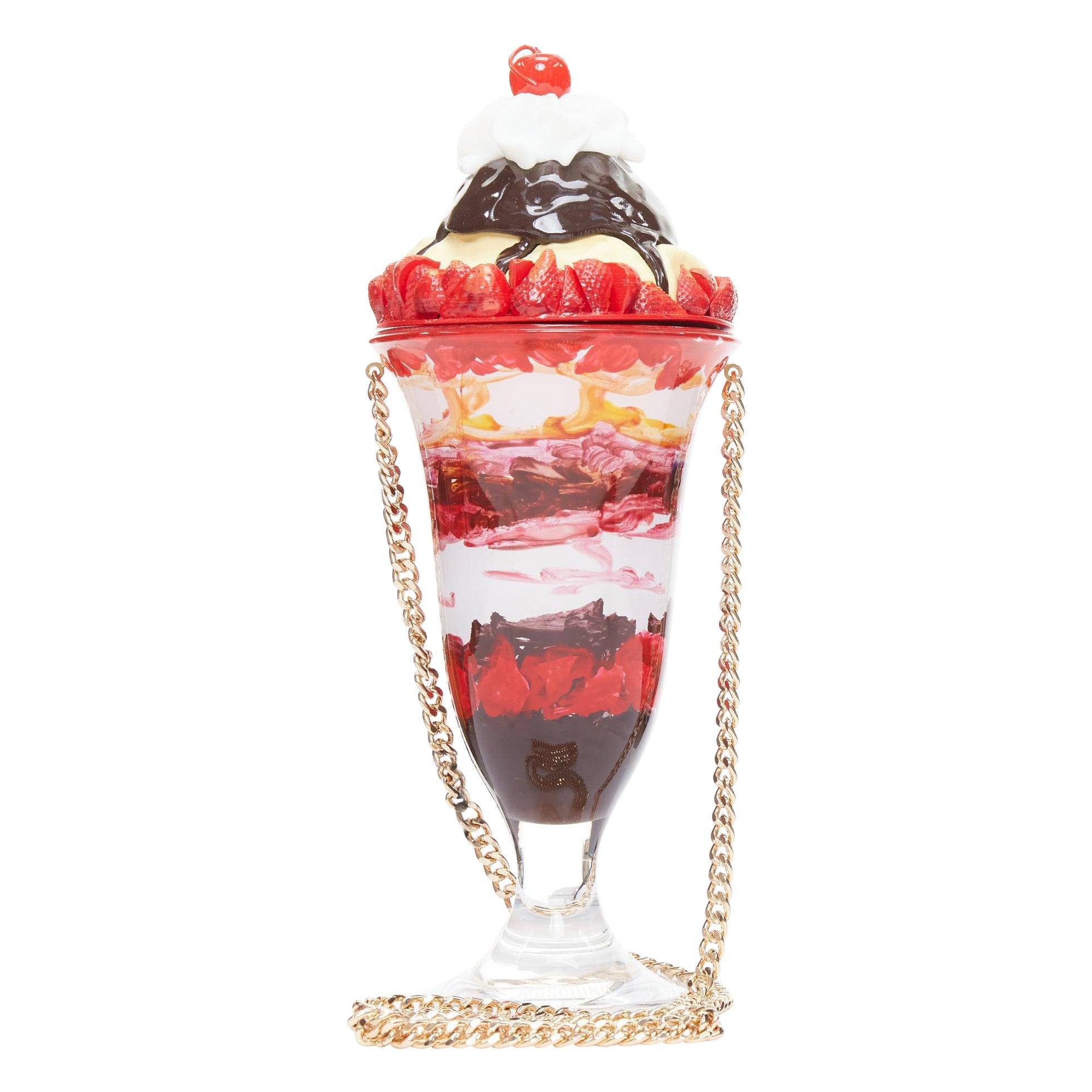 rare MOSCHINO 2022 Ice Cream Sundae Runway pink chocolate chain crossbody bag For Sale