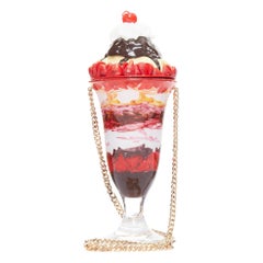 rare MOSCHINO 2022 Ice Cream Sundae Runway pink chocolate chain crossbody bag
