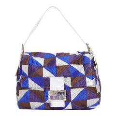 FENDI Vintage Mamma Baguette blue silver purple fabric shoulder bag