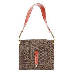 Rara borsa FENDI Vintage marrone con stampa leopardata e pelle rossa con logo FF