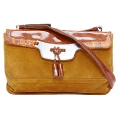 PRADA 1999 Vintage Runway brown suede scaled skin metal plate underarm bag