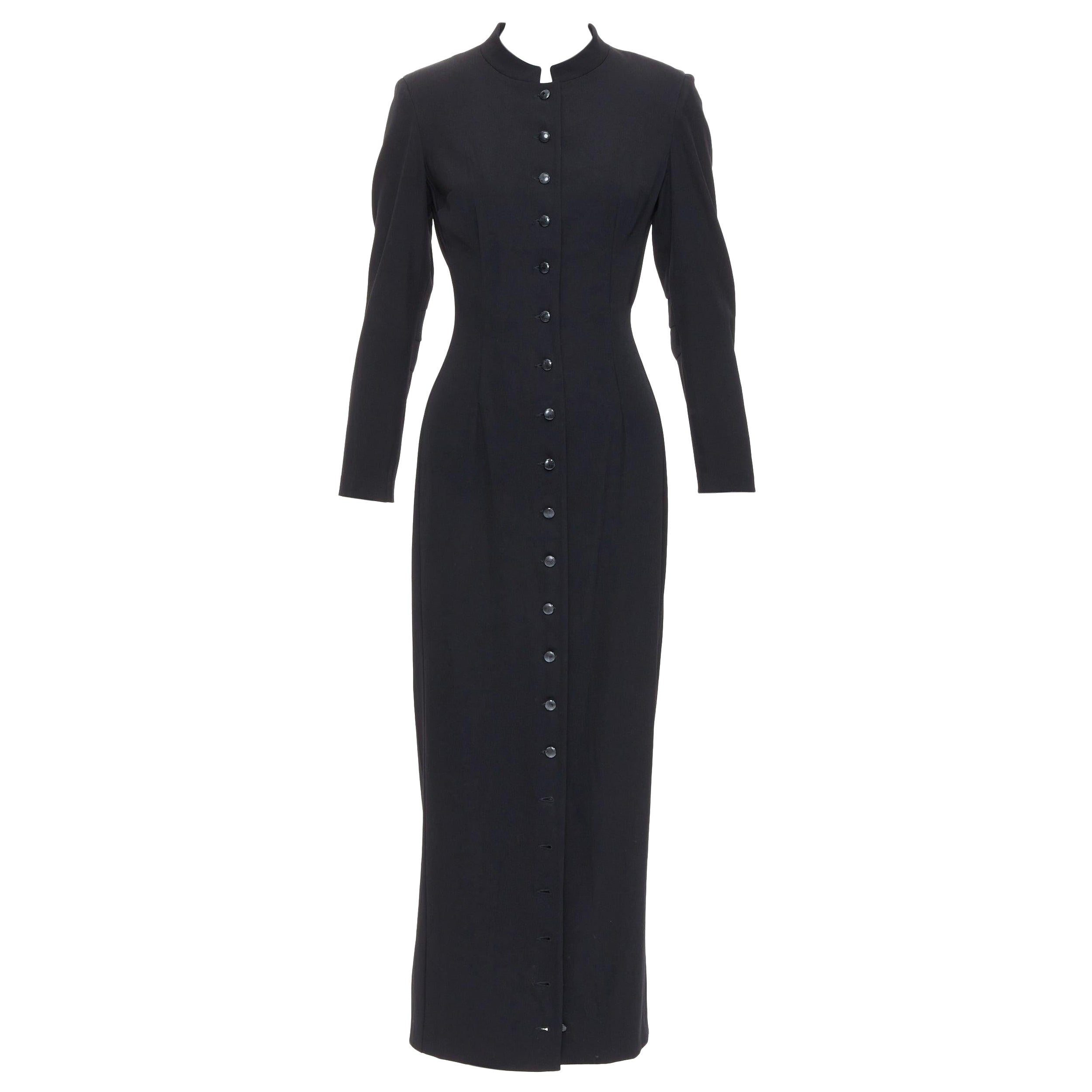 DOLCE GABBANA Vintage black virgin wool blend button down long dress IT40 S For Sale