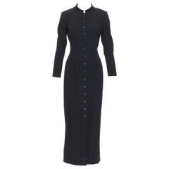 DOLCE GABBANA Vintage black virgin wool blend button down long dress IT40 S
