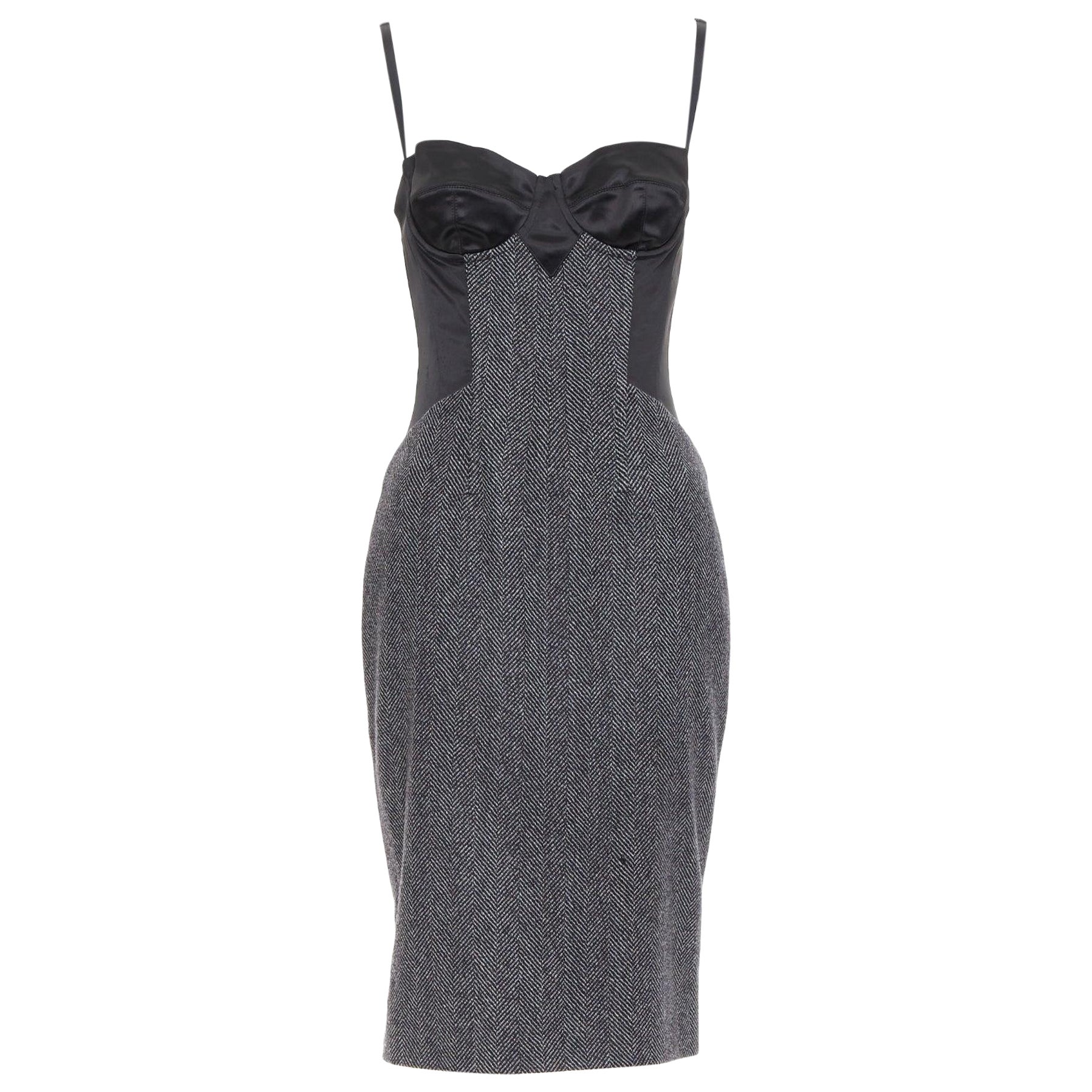 DOLCE GABBANA Abito vintage in lana vergine misto tweed a spina di pesce IT40 S in vendita