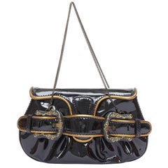 FENDI Mini B black patent baroque FF buckle underarm clutch bag