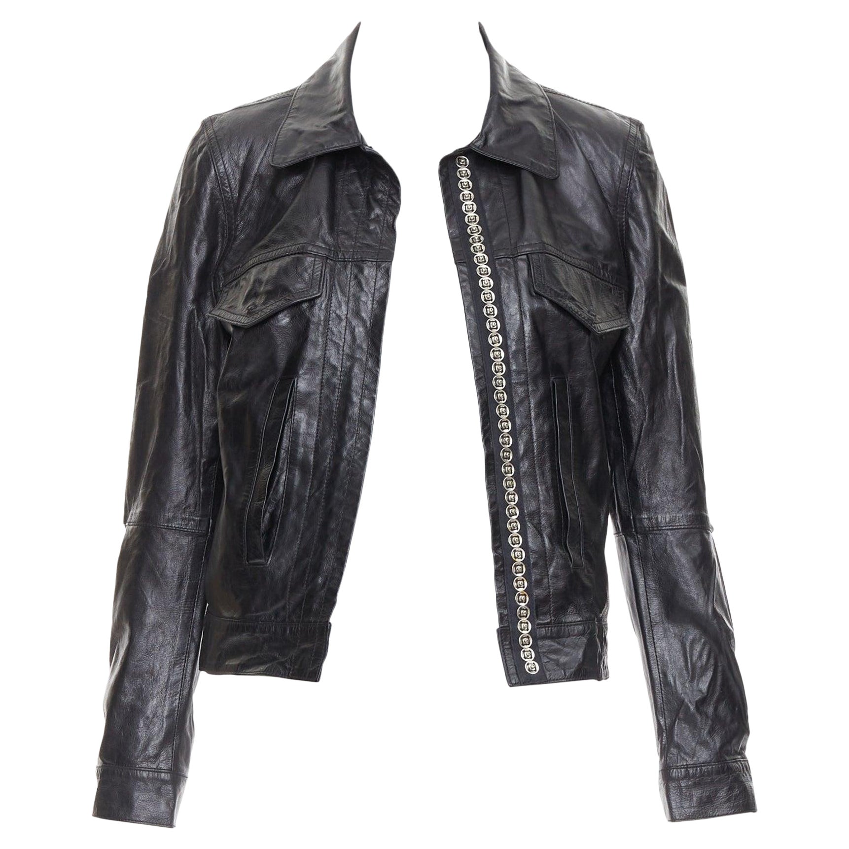 ANN DEMEULEMEESTER Vintage cow leather snap button cropped jacket FR36 S For Sale