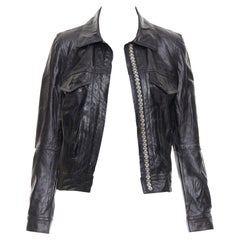 ANN DEMEULEMEESTER Vintage Rindslederjacke mit Knopfleiste in Kurzform FR36 S
