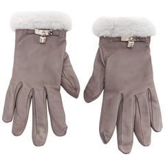 HERMES Princesse grau Swift Leder Silber Hardware H Schloss Handschuhe Sz7