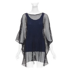 MAISON MARGIELA MM6 black mesh net blue cupro blend layered tank top S