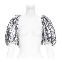 LANVIN 2008 Runway silver droplet pailettes sequin puff sleeve cropped jacket