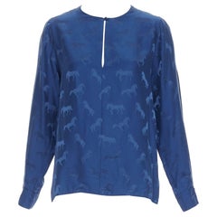 STELLA MCCARTNEY 2019 marineblaues Schlüssellochhemd aus Viskose mit Seidenpferdenmuster IT36 XXS