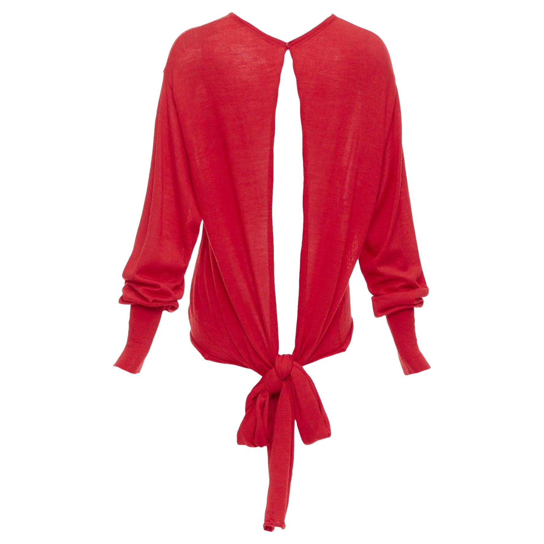 ESTABAN CORTEZAR red merino wool silk cashmere tie back sweater top M For Sale