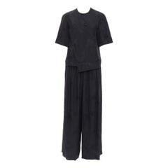 MS MIN 100% silk black bamboo brocade relaxed shirt pants set
