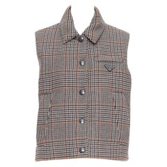 PRADA 2021 houndstooth logo plate wool cashmere gilet puffer vest IT42 M