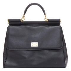 DOLCE GABBANA Sicily classic black grained leather gold hardware bag