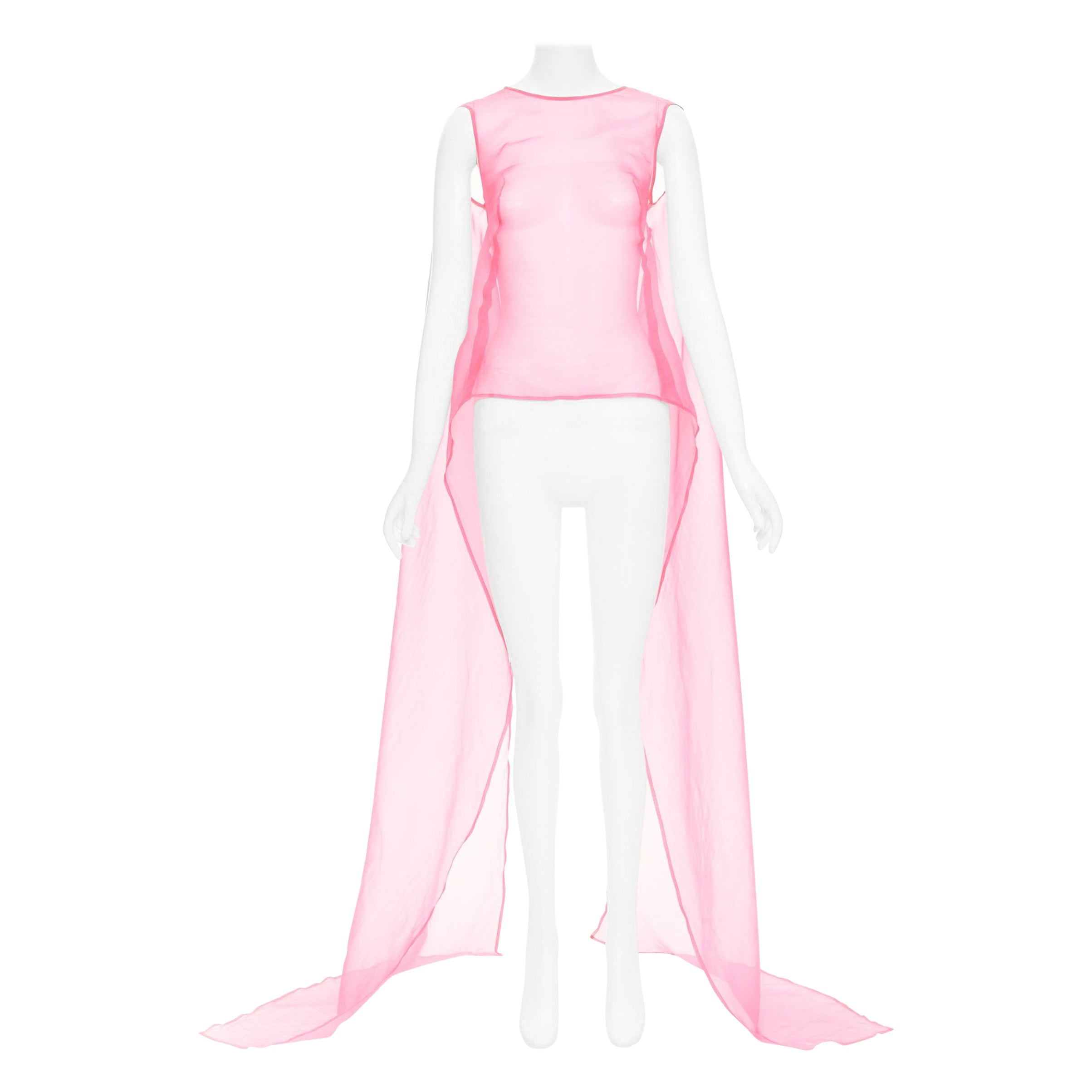 DRIES VAN NOTEN 100% Seide Rosa crew neck tie back langes durchsichtiges, durchsichtiges Oberteil FR36 S im Angebot