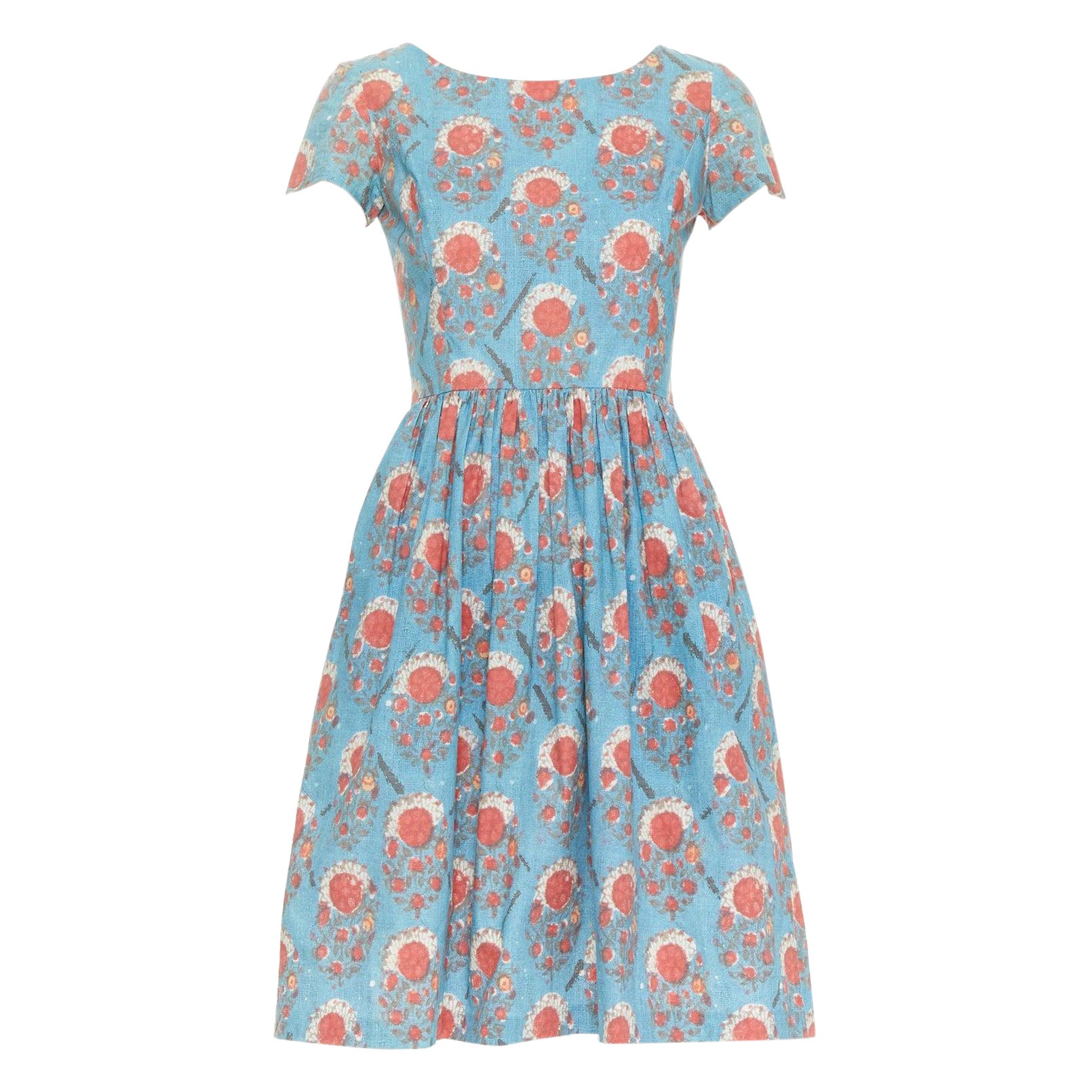 OSCAR DE LA RENTA blue red vintage print cocktail dress US0 XS Taylor Swift For Sale