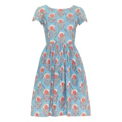 OSCAR DE LA RENTA blue red vintage print cocktail dress US0 XS Taylor Swift