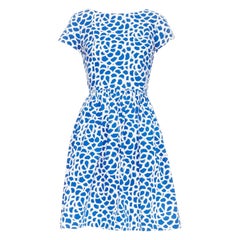 Oscar De La Renta Abito in cotone blu bianco con stampa a pennello US0 XS