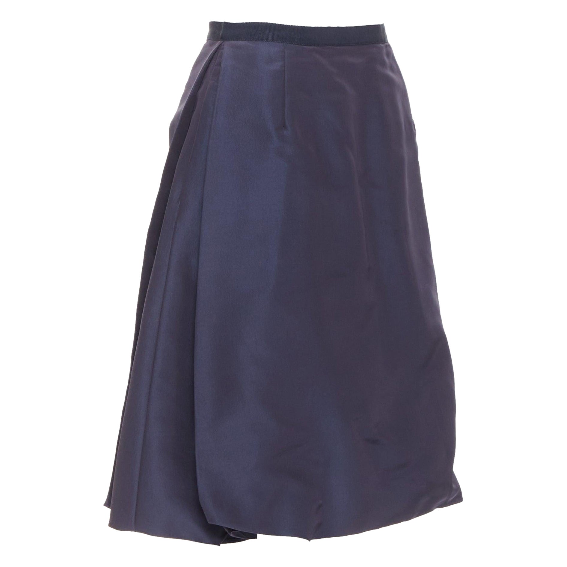OSCAR DE LA RENTA 2007 navy 100% silk side pleat bubble skirt US0 XS For Sale
