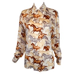 Escada Margaretha Ley Wild Horses Silk Print Blouse Vintage 34 1980s