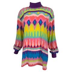 Escada, tunica in crepe di seta colorata a righe con colletto e polsini in maglia degli anni '80