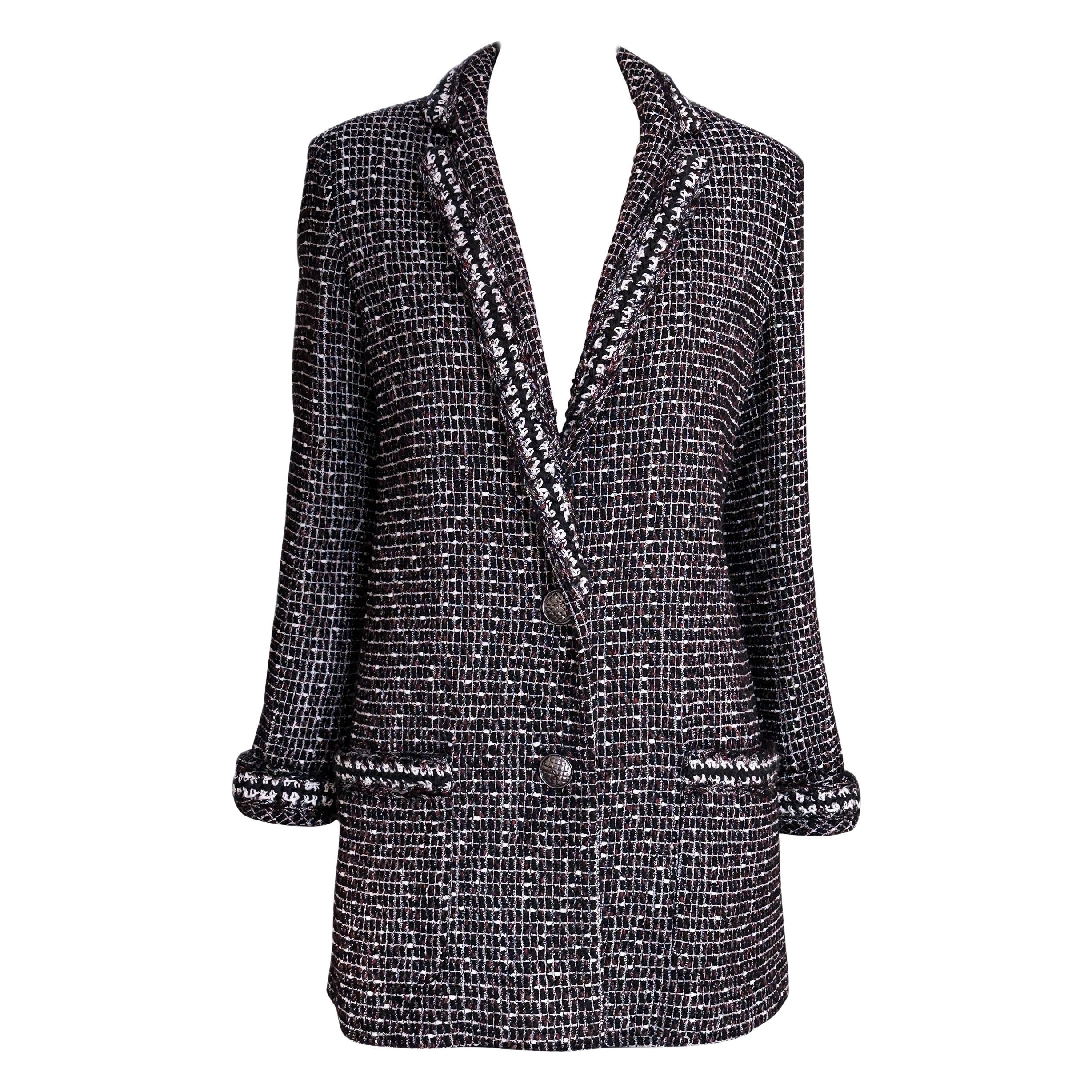 Chanel New Ad Campaign Black Shimmer Tweed Jacket 36 FR For Sale