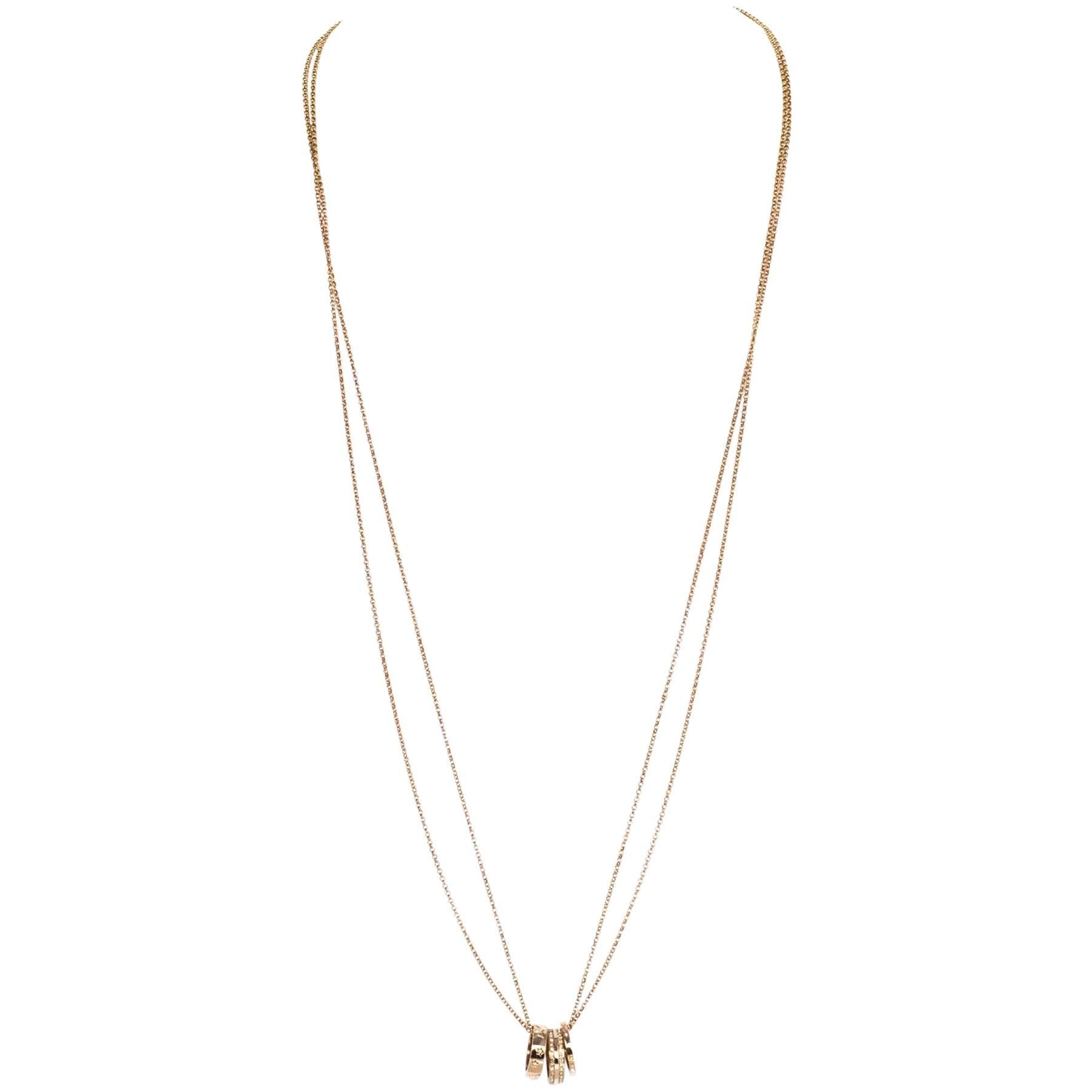 Christian Dior Gold Double Chain 3 Ring Necklace