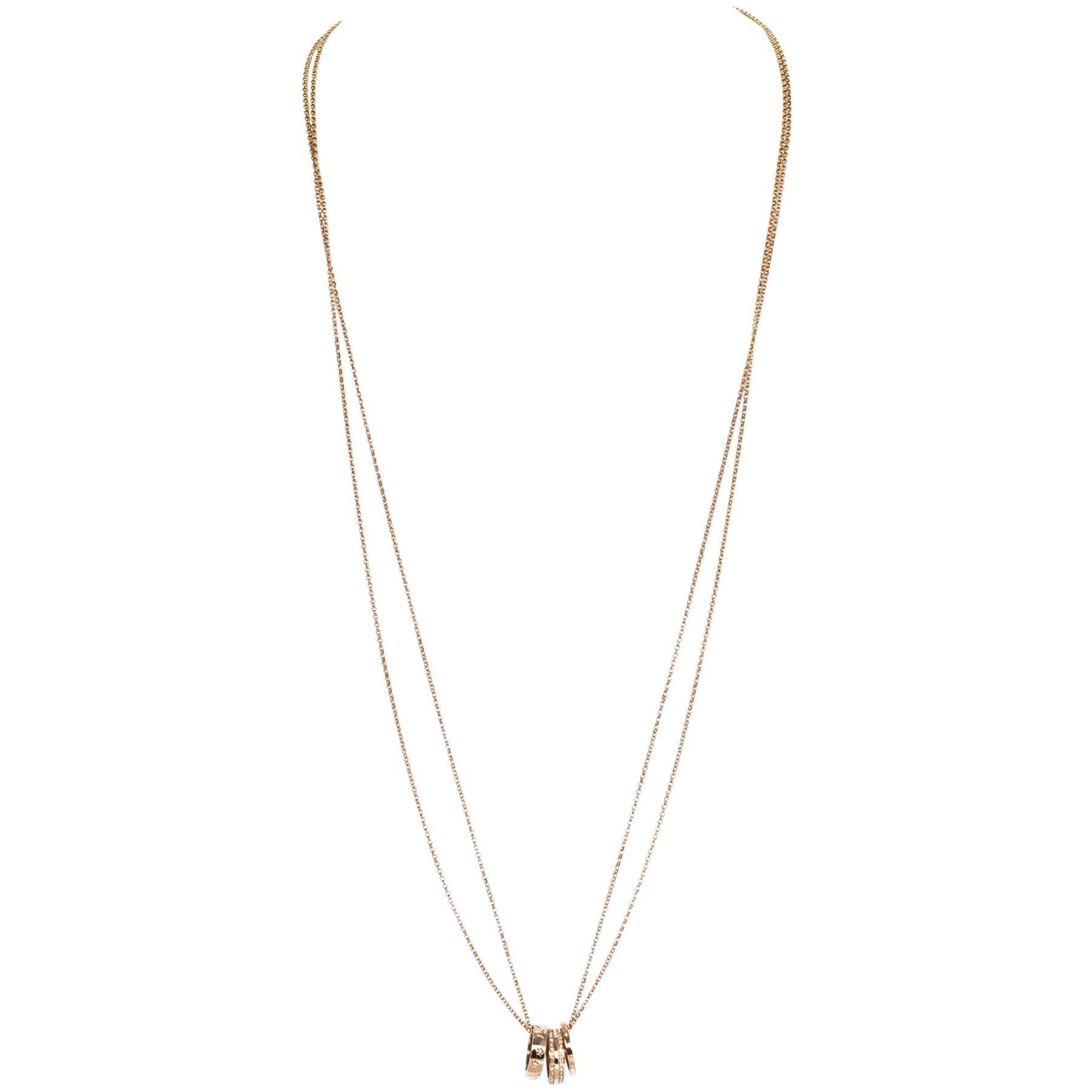 Christian Dior Gold Double Chain 3 Ring Necklace