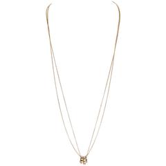 Christian Dior Gold Double Chain 3 Ring Necklace