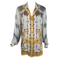Vintage Escada Margaretha Ley Musical Theme Silk Print Blouse 1980s 42
