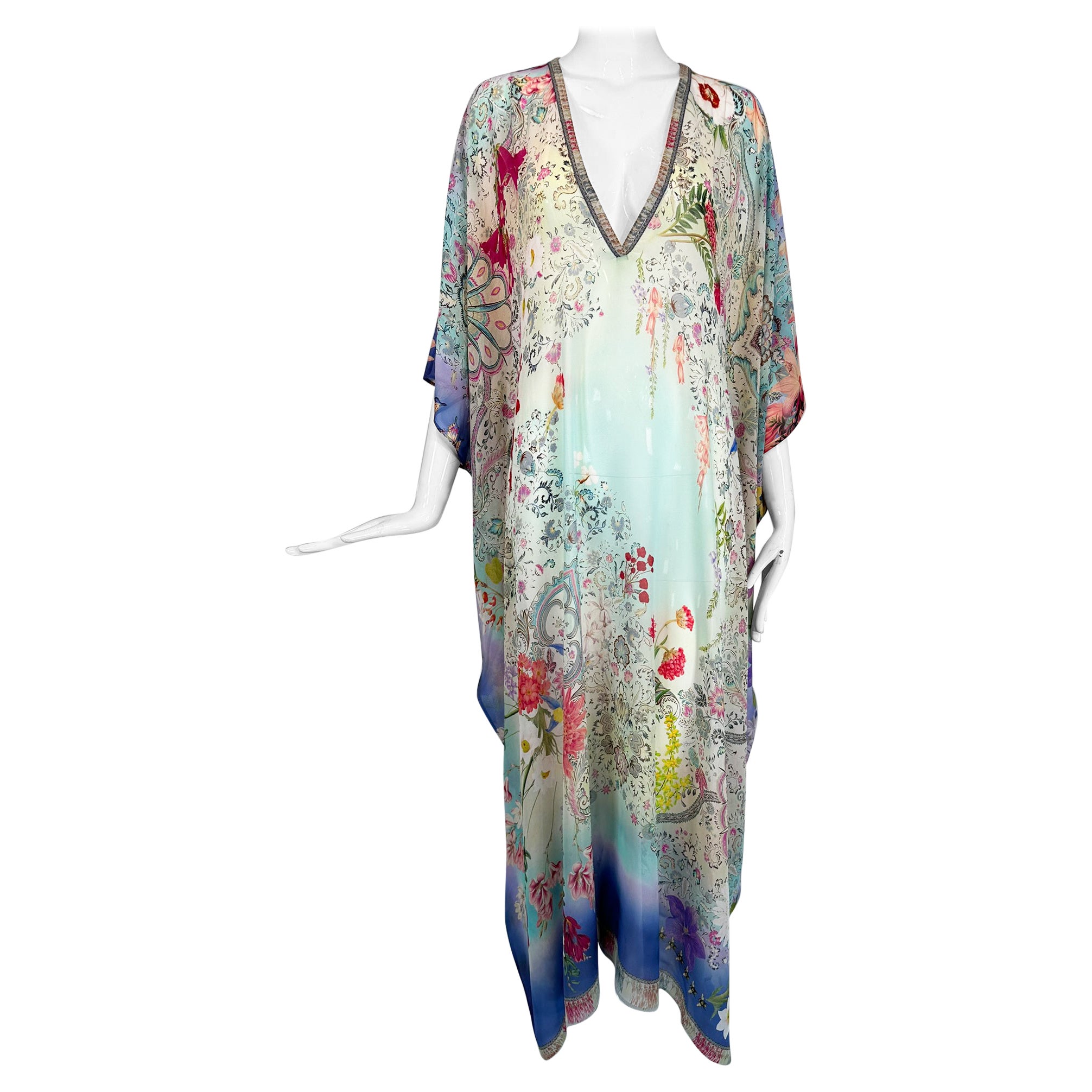 Etro Los Angeles Silk Spring Floral & Bees Print Long Caftan with Self Belt Lg. For Sale