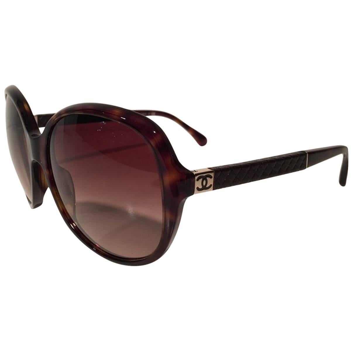 Chanel Brown Oval Sunglasses