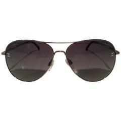 Chanel Silver Polarized Aviator Sunglasses at 1stDibs