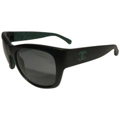 Chanel Rectangular Matte Black Green Sunglasses
