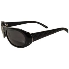 Chanel Black Quilted Leather Oval Sunglasses