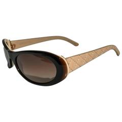 Chanel Quilted Leather Sunglasses, Cream-Black