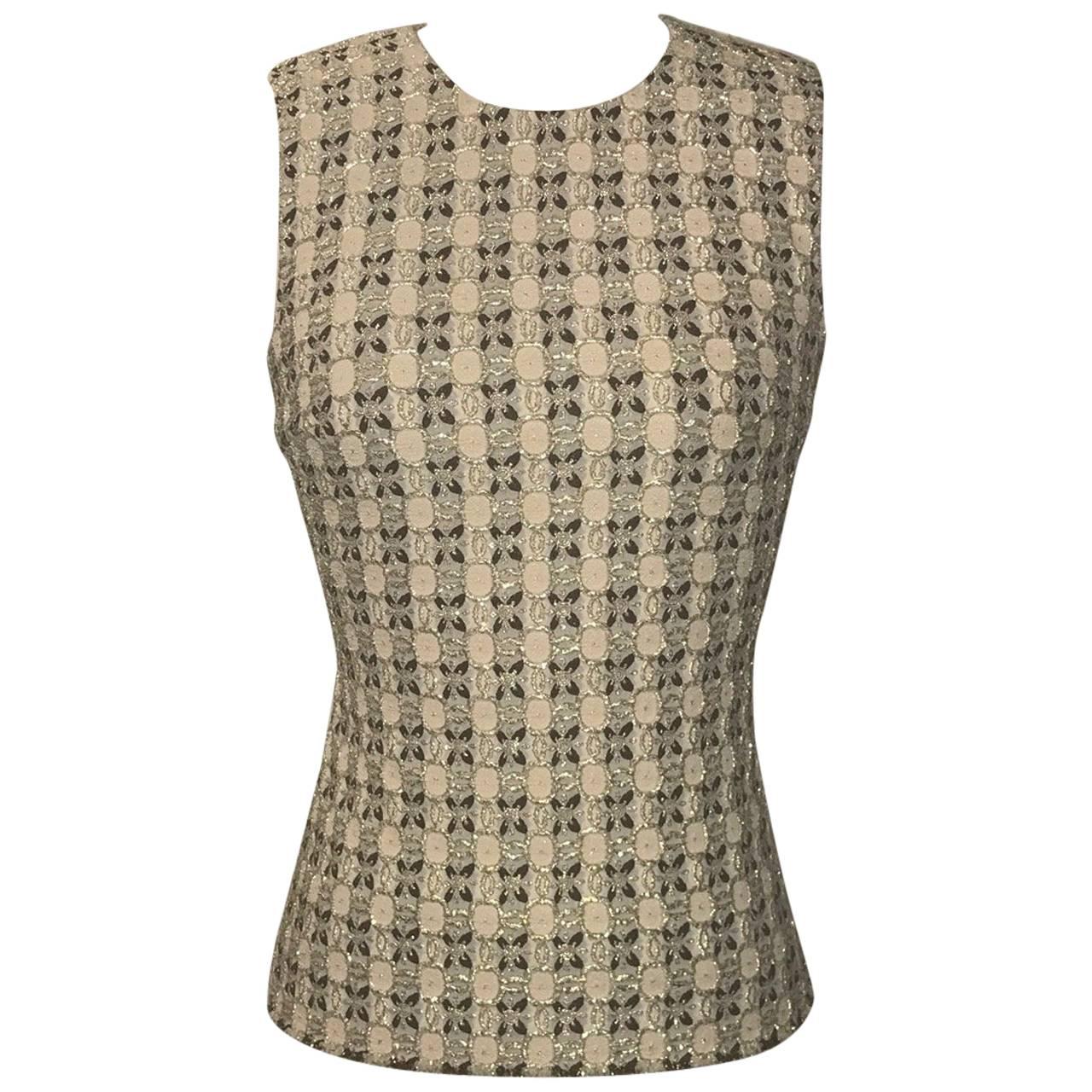 Prada Gold Beige and Pink Patterned Sleeveless Shell Top