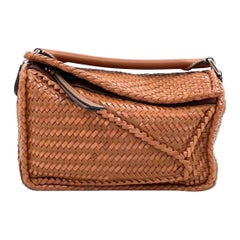 Loewe Puzzle Small Leather Woven Braided Brown Tan Crossbody Bag