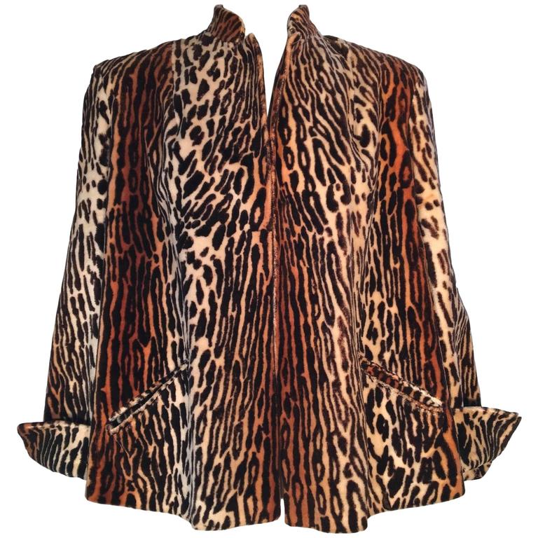1950s 60s Vintage Faux Leopard Fur Swing Jacket Structured Shoulders ...