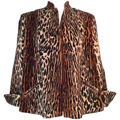 1950s 60s Vintage Faux Leopard Fur Swing Jacket Structured Shoulders Rebere