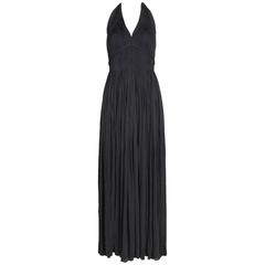 1970's Madame Gres Haute Couture Black Pleated Drapé Halter Gown W/Shawl & Slip 2