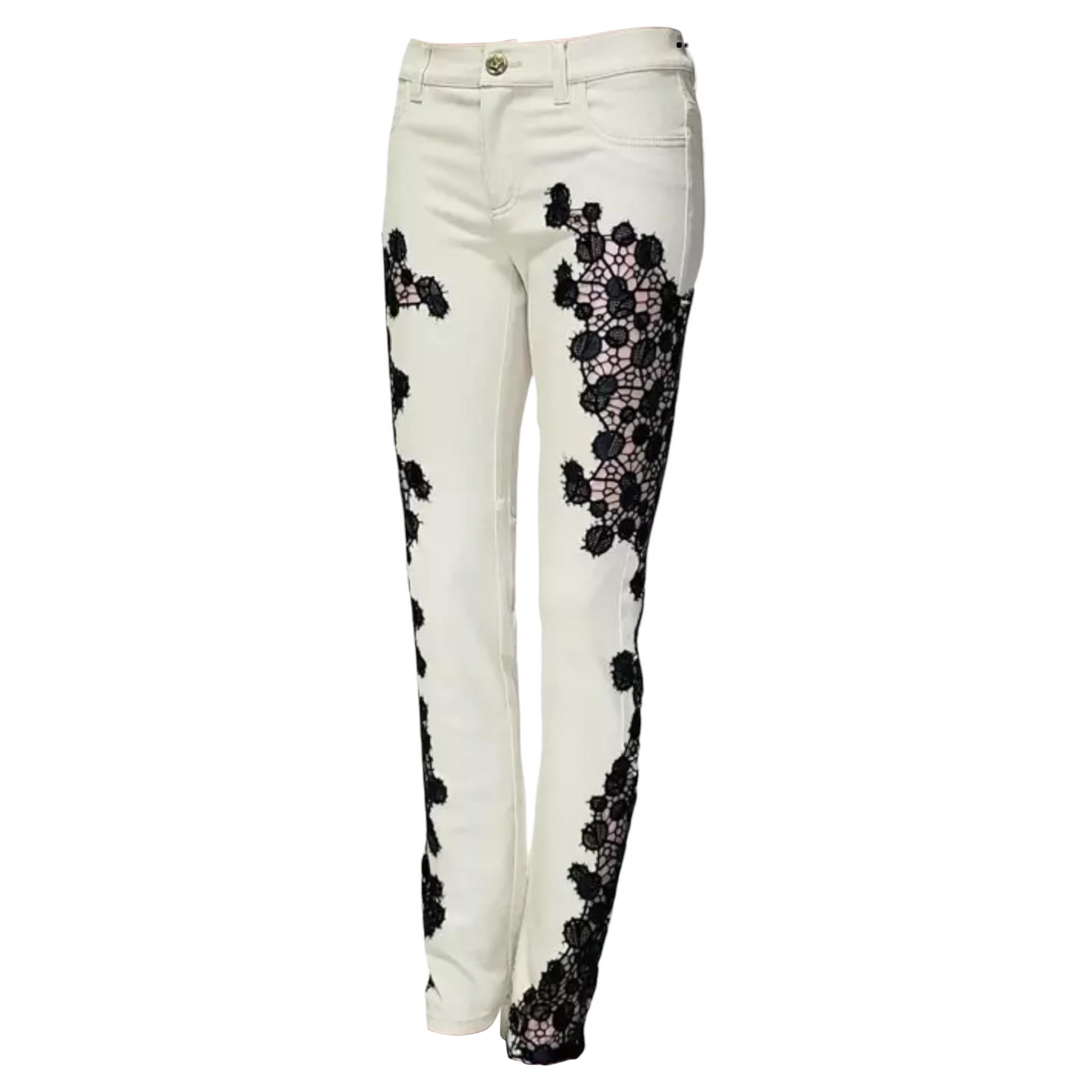 S/S 2013 Look # 19 Versace Beige Jeans w/ Black Lace Pannel Size 26 For Sale