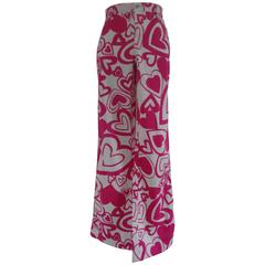 Moschino White Fucsia Hearts Cotton Pants