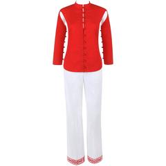 ALEXANDER McQUEEN S/S 2000 "Eye" 2 Pc Red Cutout Top White Embroidered Pants Set 9